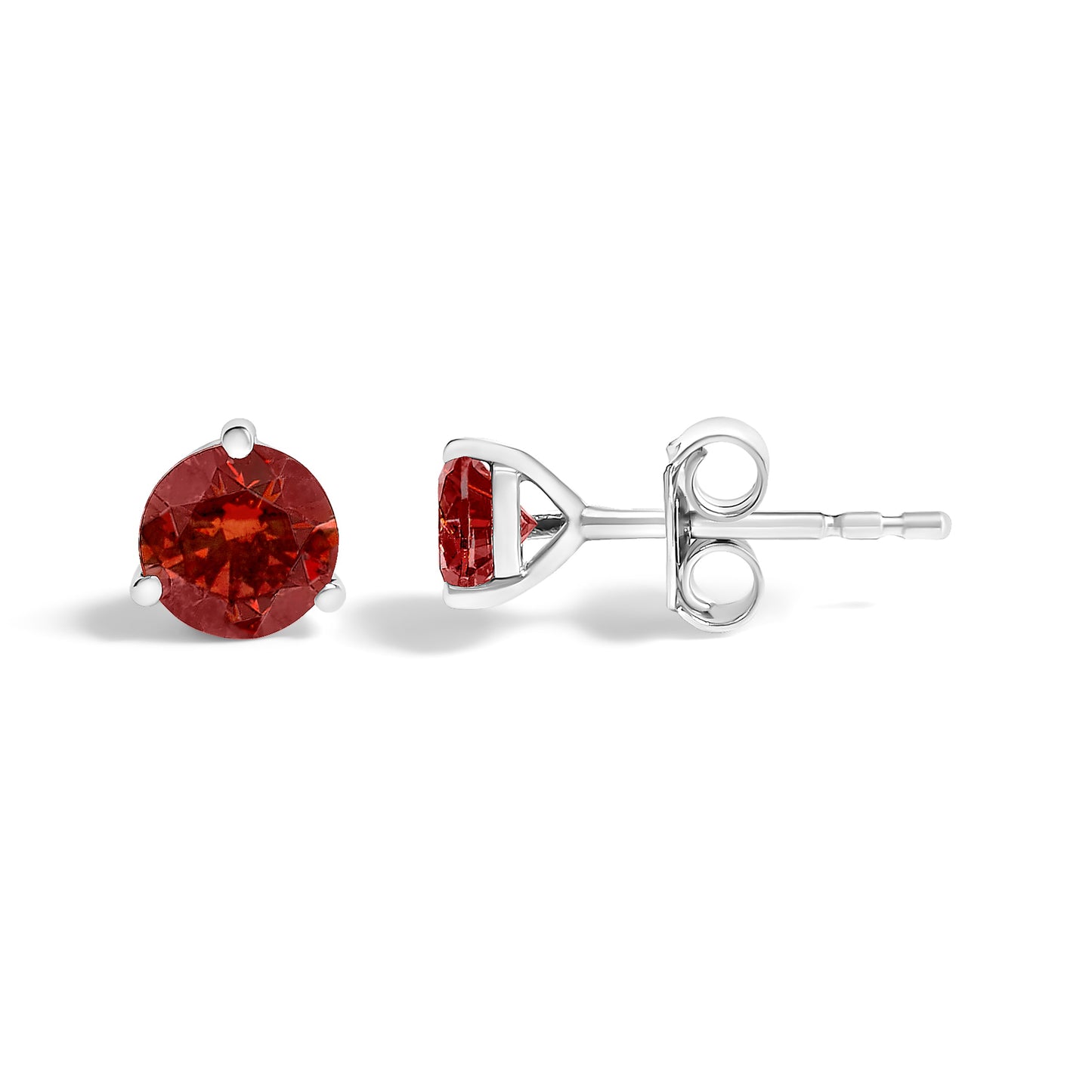 14K White Gold 3/4 Cttw Red Lab-Grown Diamond Classic 3-Prong Martini Set Solitaire Stud Earrings