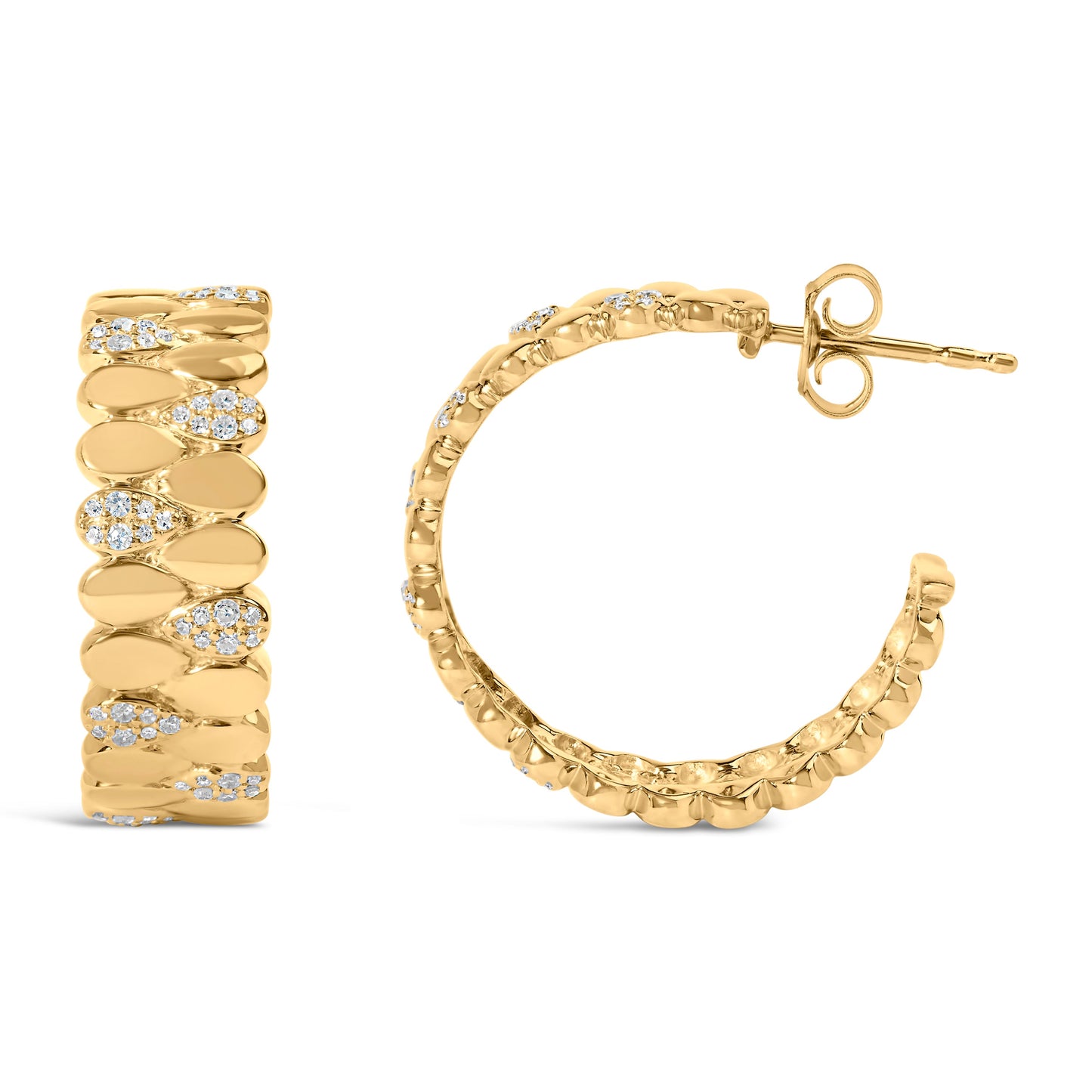 14K Yellow Gold Plated .925 Sterling Silver 3/8 Cttw Diamond Pave Pear Link J Hoop Earrings (H-I Color, I1-I2 Clarity)