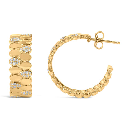 14K Yellow Gold Plated .925 Sterling Silver 3/8 Cttw Diamond Pave Pear Link J Hoop Earrings (H-I Color, I1-I2 Clarity)