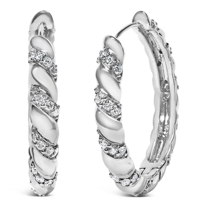 14K White Gold 1 1/5 Cttw Lab Grown Diamond Swirl Design 1" Inch Hoop Earrings (F-G Color, VS1-VS2 Clarity)
