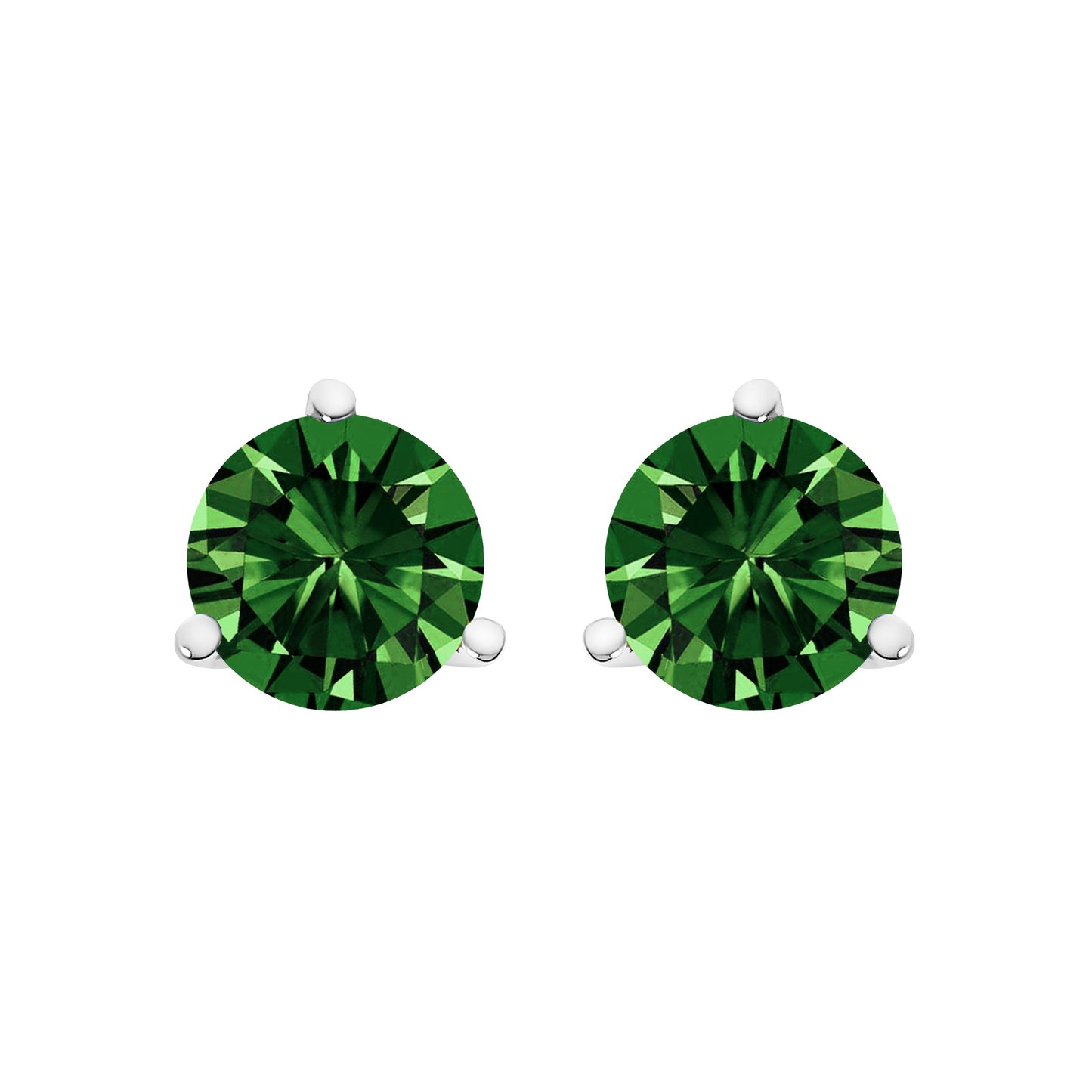 14K White Gold 1.0 Cttw 3-Prong Martini Set Lab Grown Green Diamond Solitaire Stud Earrings