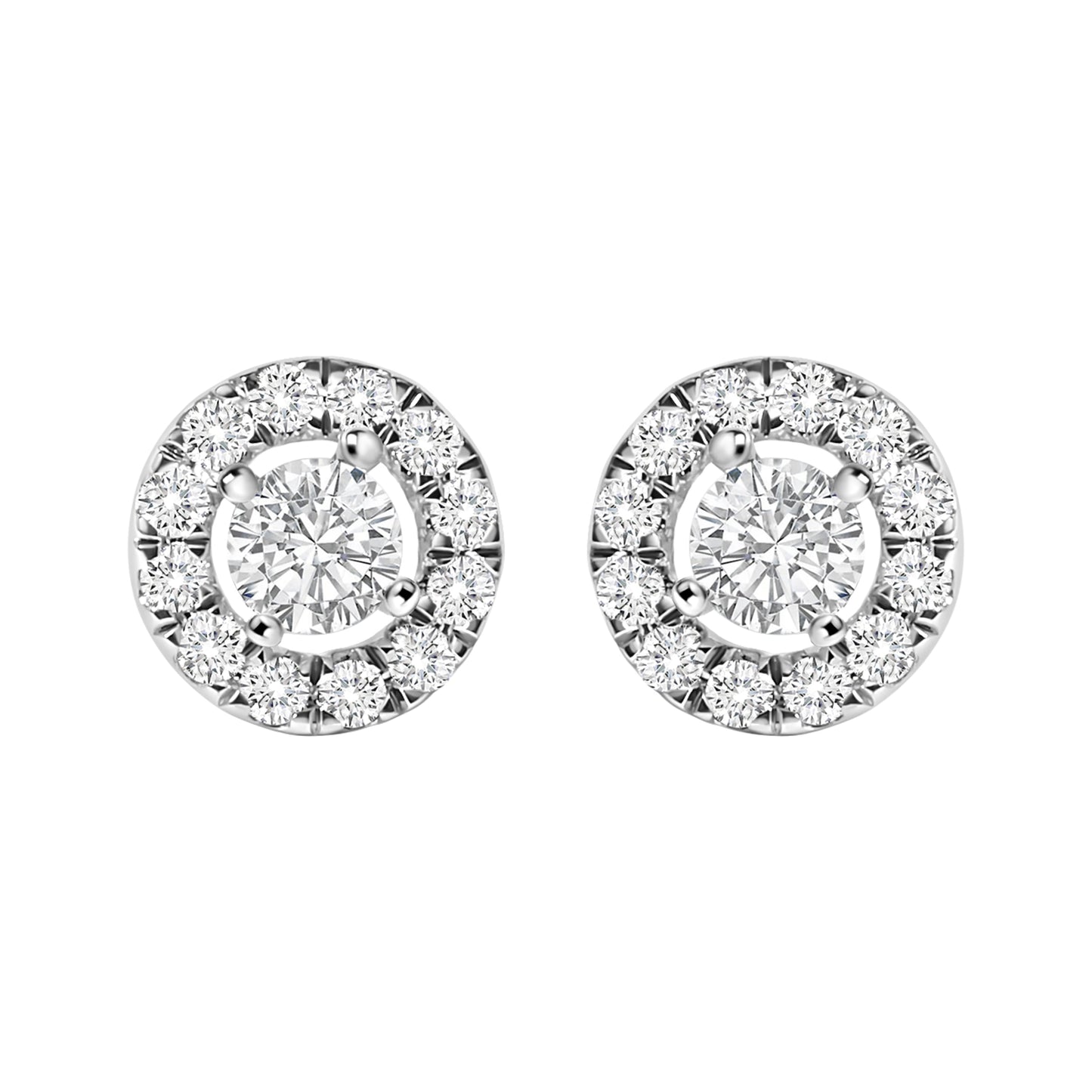 14K White Gold 3/4 Cttw Lab-Grown Diamond Floating Halo Stud Earring (F-G Color, VS1-VS2 Clarity)