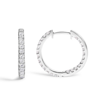 14K White Gold 2.00 Cttw Princess Diamond Inside Out Hoop Earrings