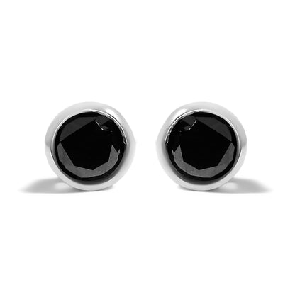.925 Sterling Silver 4.00 Cttw Round Brilliant-Cut Black Diamond Bezel-Set Stud Earrings with Screw Backs (Fancy Color-Enhanced, I2-I3 Clarity)