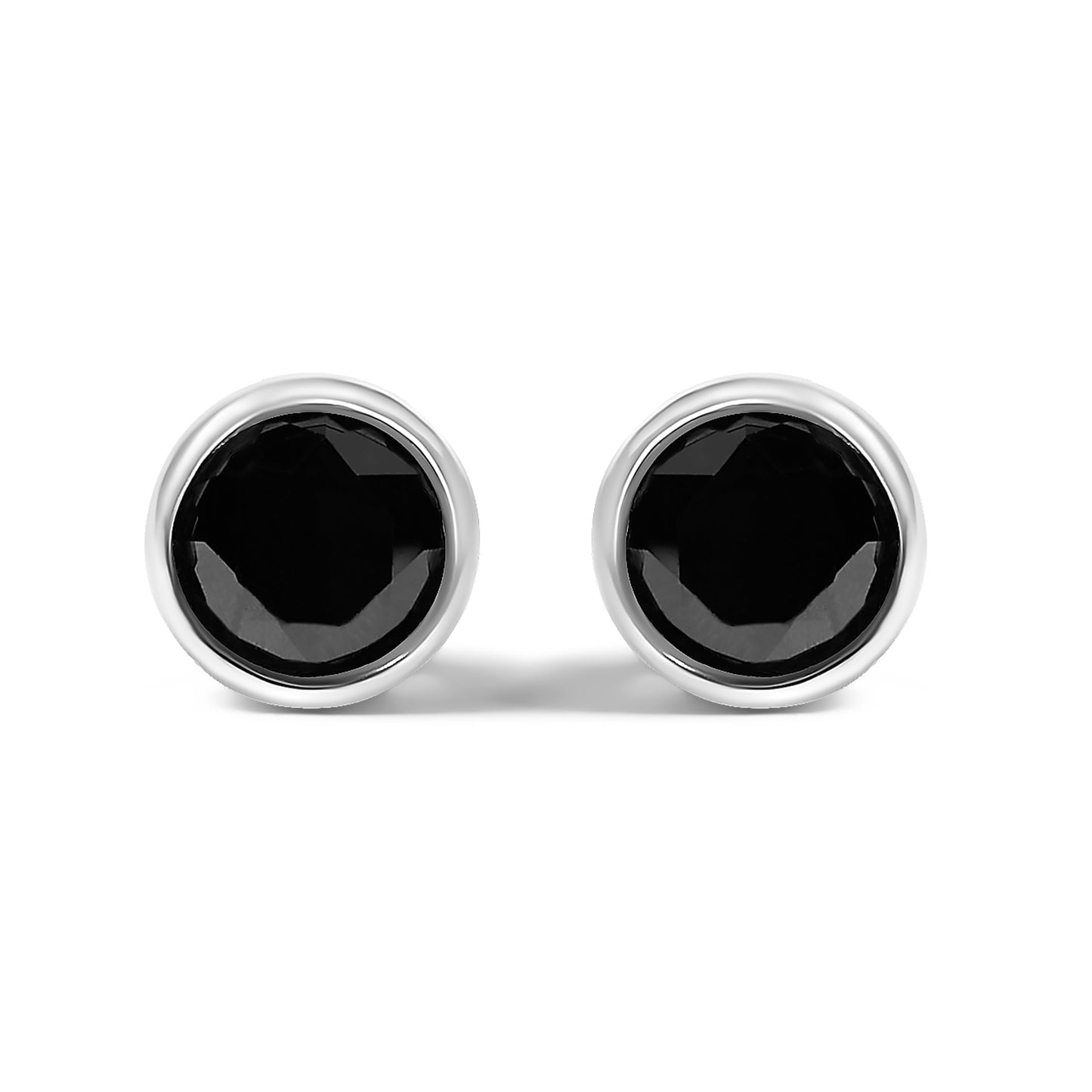 .925 Sterling Silver 4.00 Cttw Round Brilliant-Cut Black Diamond Bezel-Set Stud Earrings with Screw Backs (Fancy Color-Enhanced, I2-I3 Clarity)