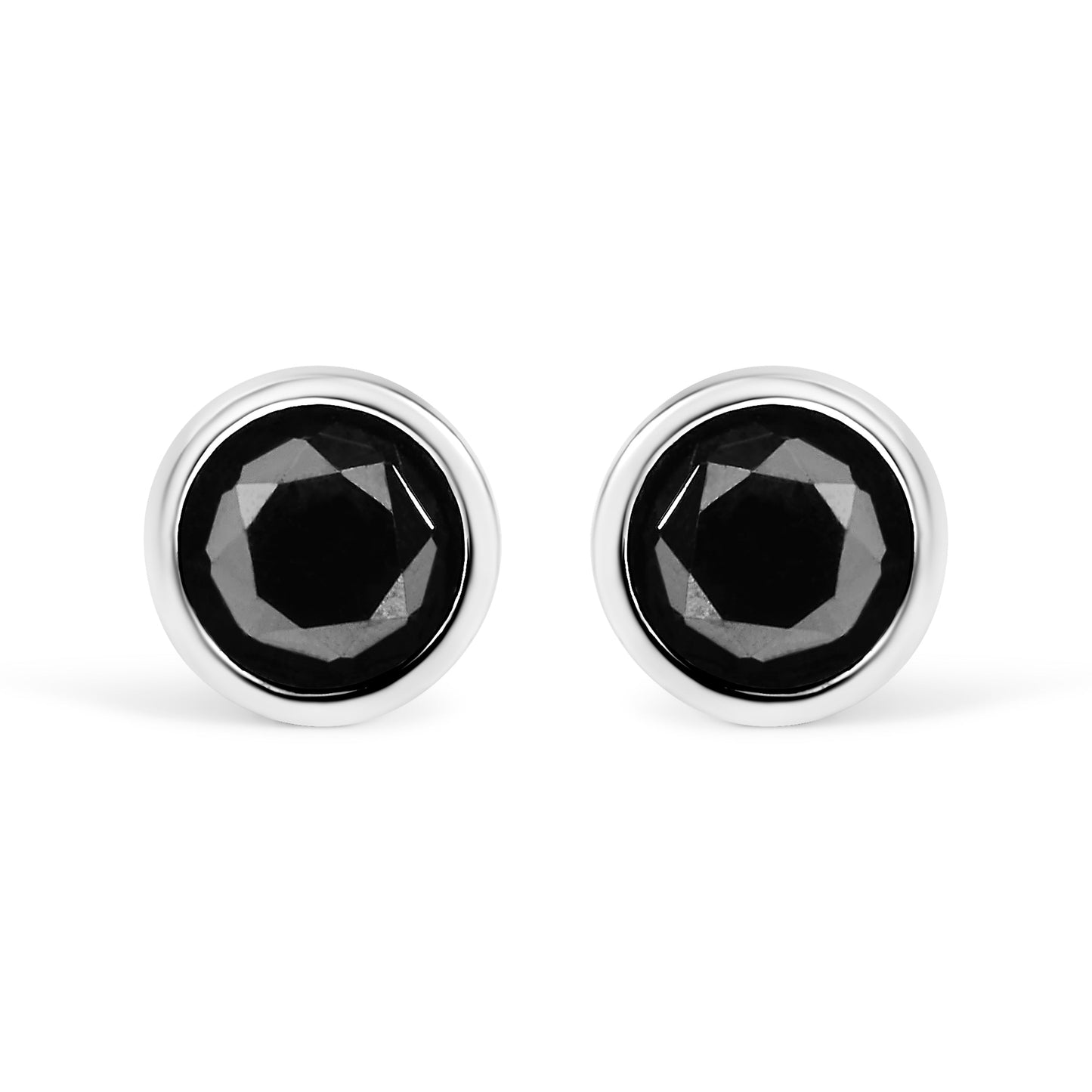 .925 Sterling Silver 4.00 Cttw Round Brilliant-Cut Black Diamond Bezel-Set Stud Earrings with Screw Backs (Fancy Color-Enhanced, I2-I3 Clarity)
