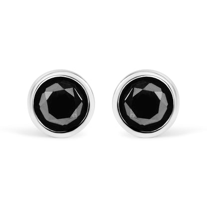 .925 Sterling Silver 4.00 Cttw Round Brilliant-Cut Black Diamond Bezel-Set Stud Earrings with Screw Backs (Fancy Color-Enhanced, I2-I3 Clarity)