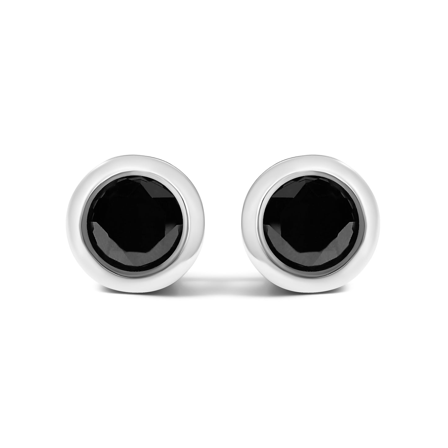 .925 Sterling Silver 4.00 Cttw Round Brilliant-Cut Black Diamond Bezel-Set Stud Earrings with Screw Backs (Fancy Color-Enhanced, I2-I3 Clarity)