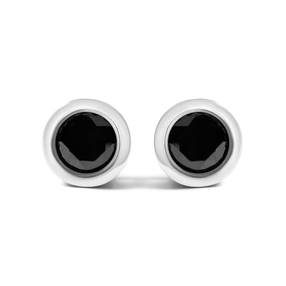 .925 Sterling Silver 4.00 Cttw Round Brilliant-Cut Black Diamond Bezel-Set Stud Earrings with Screw Backs (Fancy Color-Enhanced, I2-I3 Clarity)