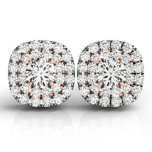 Boucles d'oreilles en or blanc et rose 14 carats avec diamants en forme de coussin (3/4 cttw)