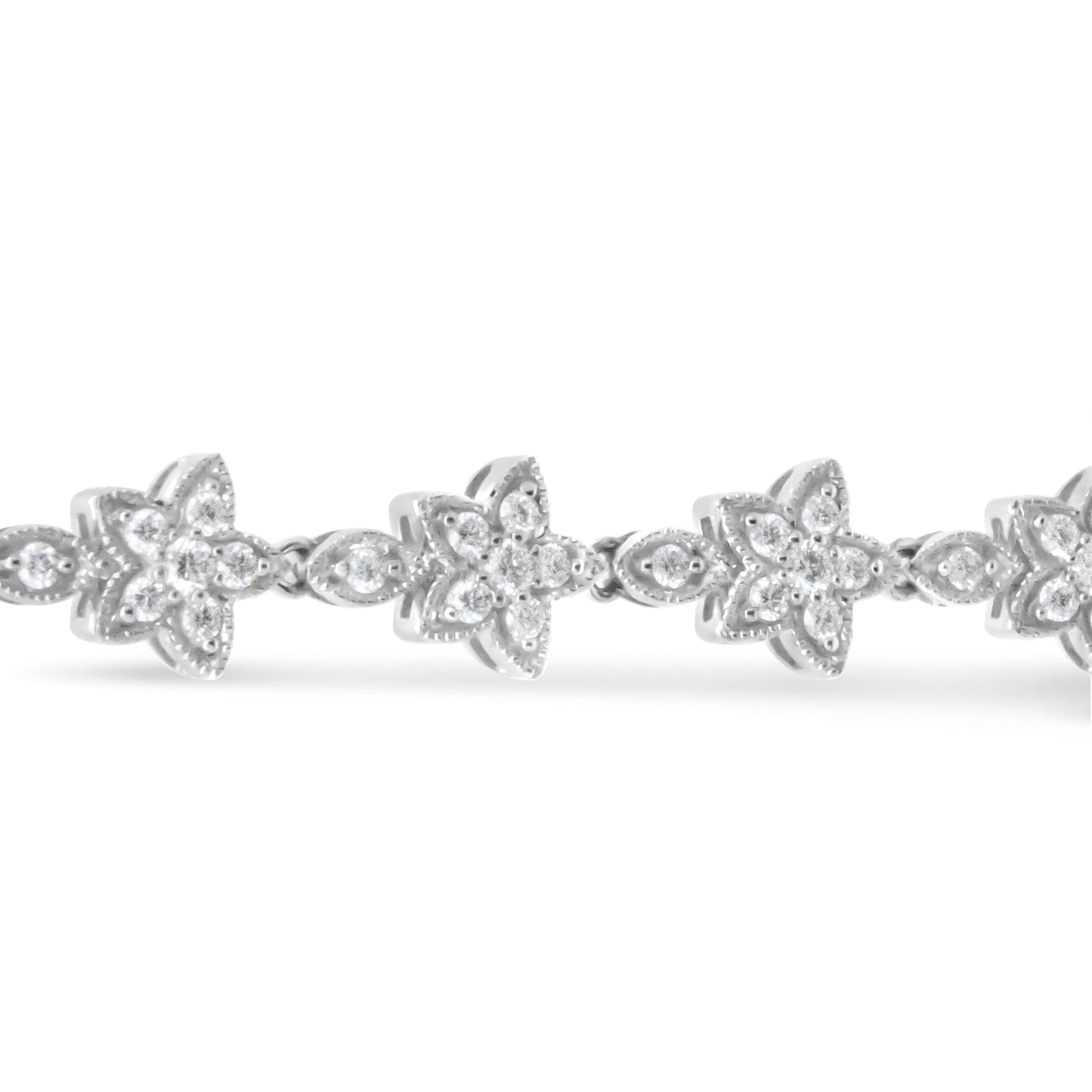 14K White Gold 1 1/5 Cttw Round Diamond Flower Blossom Link Bracelet (H-I Color, SI1-SI2 Clarity) - Size 7"