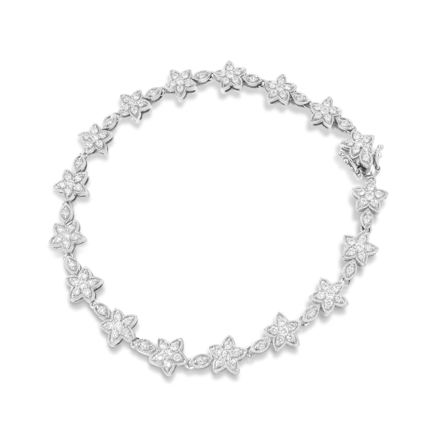 14K White Gold 1 1/5 Cttw Round Diamond Flower Blossom Link Bracelet (H-I Color, SI1-SI2 Clarity) - Size 7"