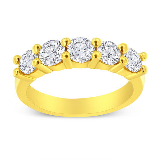 Bague de mariage ou d'anniversaire en argent sterling 925 plaqué or jaune 14 carats avec diamants ronds brillants de 1,5 carat sertis à griffes communes (couleur K-L, pureté SI2-I1) - Taille 7