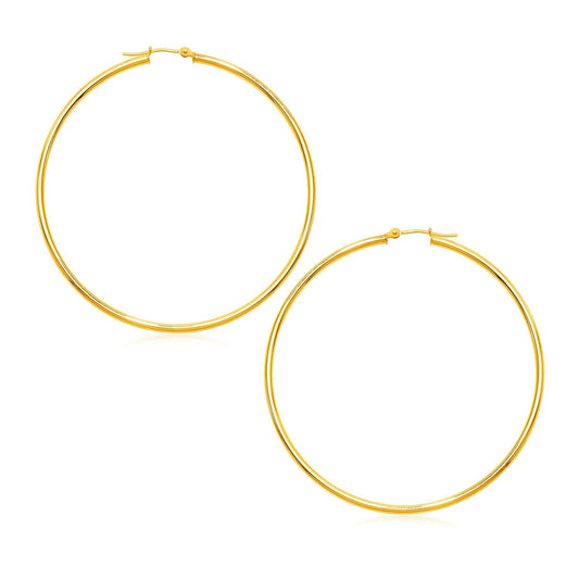 Boucles d'oreilles créoles rondes polies en or jaune 14 carats