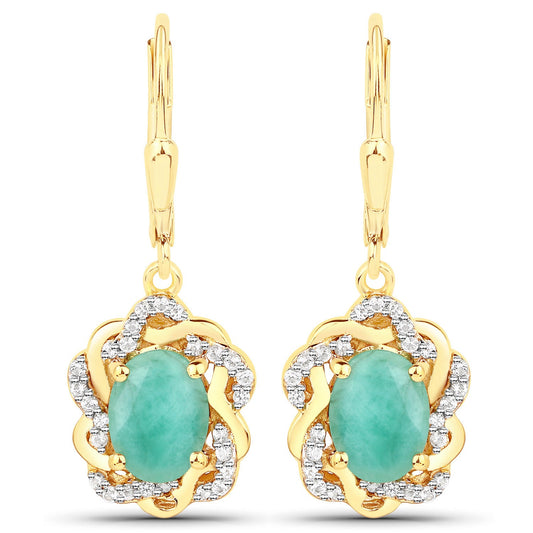 2.36 Carat Genuine Emerald and White Topaz .925 Sterling Silver Earrings