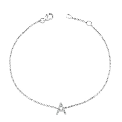 10K White Gold Diamond Accent "A" Initial Charm and Link Bracelet