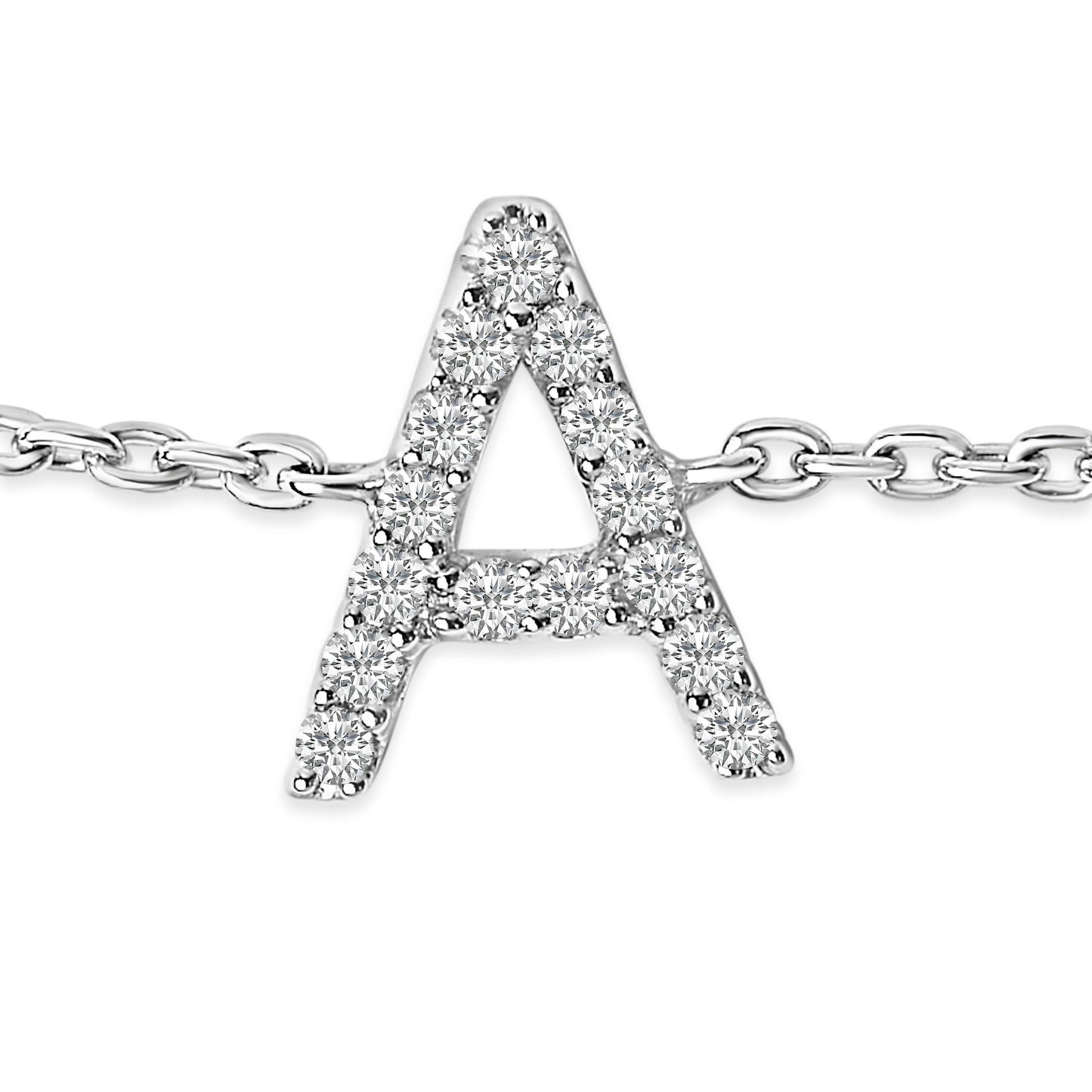 10K White Gold Diamond Accent "A" Initial Charm and Link Bracelet