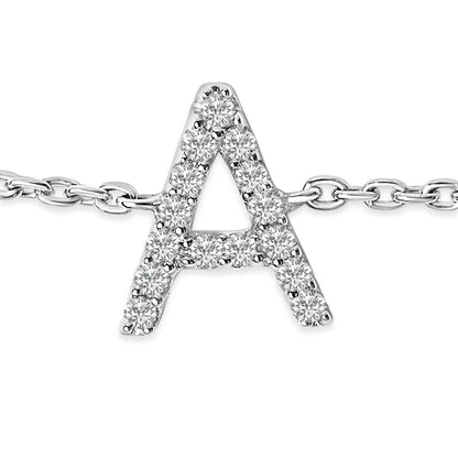 10K White Gold Diamond Accent "A" Initial Charm and Link Bracelet