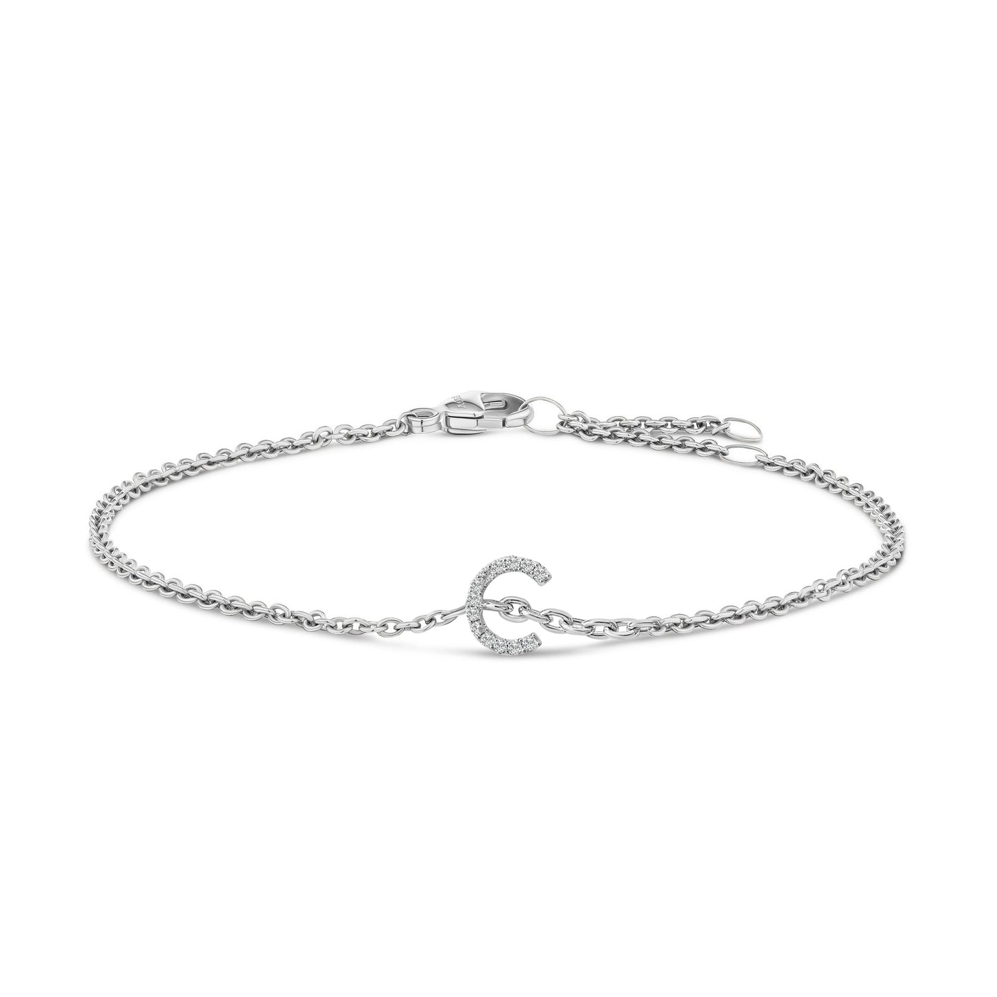 10K White Gold Diamond Accent "A" Initial Charm and Link Bracelet