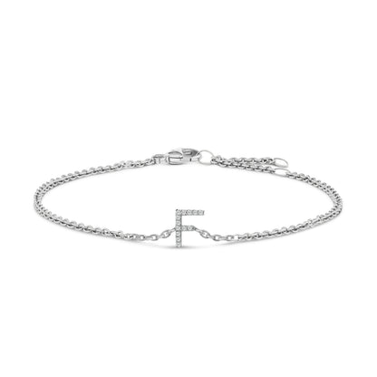 10K White Gold Diamond Accent "A" Initial Charm and Link Bracelet