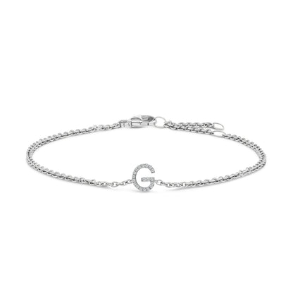 10K White Gold Diamond Accent "A" Initial Charm and Link Bracelet