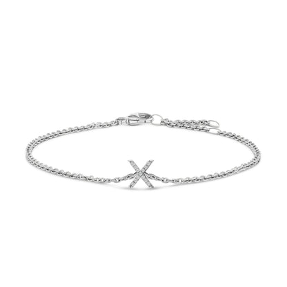 10K White Gold Diamond Accent "A" Initial Charm and Link Bracelet