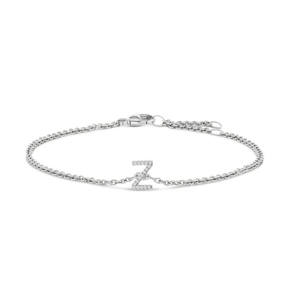 10K White Gold Diamond Accent "A" Initial Charm and Link Bracelet