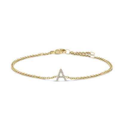 10K White Gold Diamond Accent "A" Initial Charm and Link Bracelet
