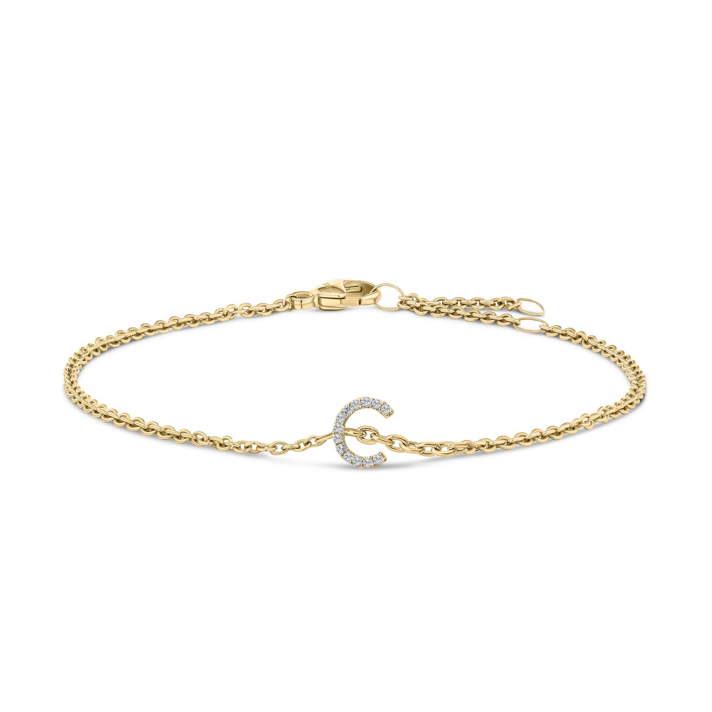 10K White Gold Diamond Accent "A" Initial Charm and Link Bracelet