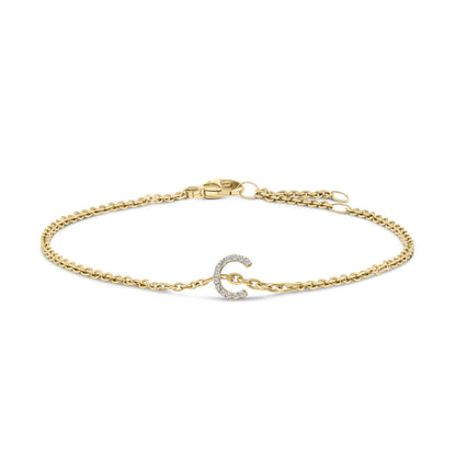 10K White Gold Diamond Accent "A" Initial Charm and Link Bracelet
