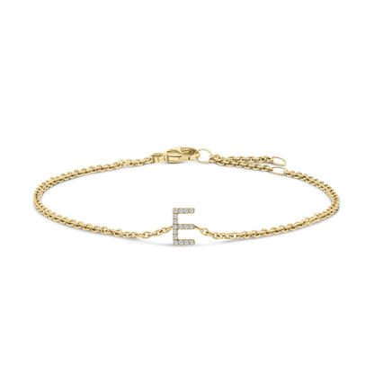 10K White Gold Diamond Accent "A" Initial Charm and Link Bracelet