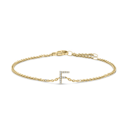 10K White Gold Diamond Accent "A" Initial Charm and Link Bracelet
