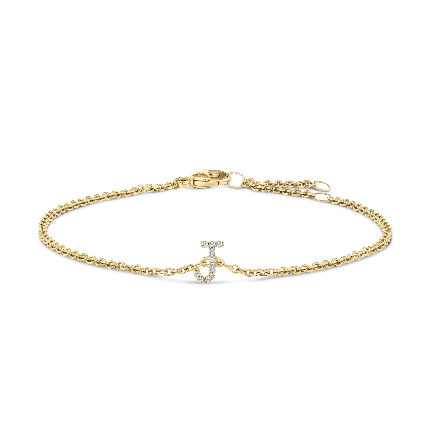 10K White Gold Diamond Accent "A" Initial Charm and Link Bracelet