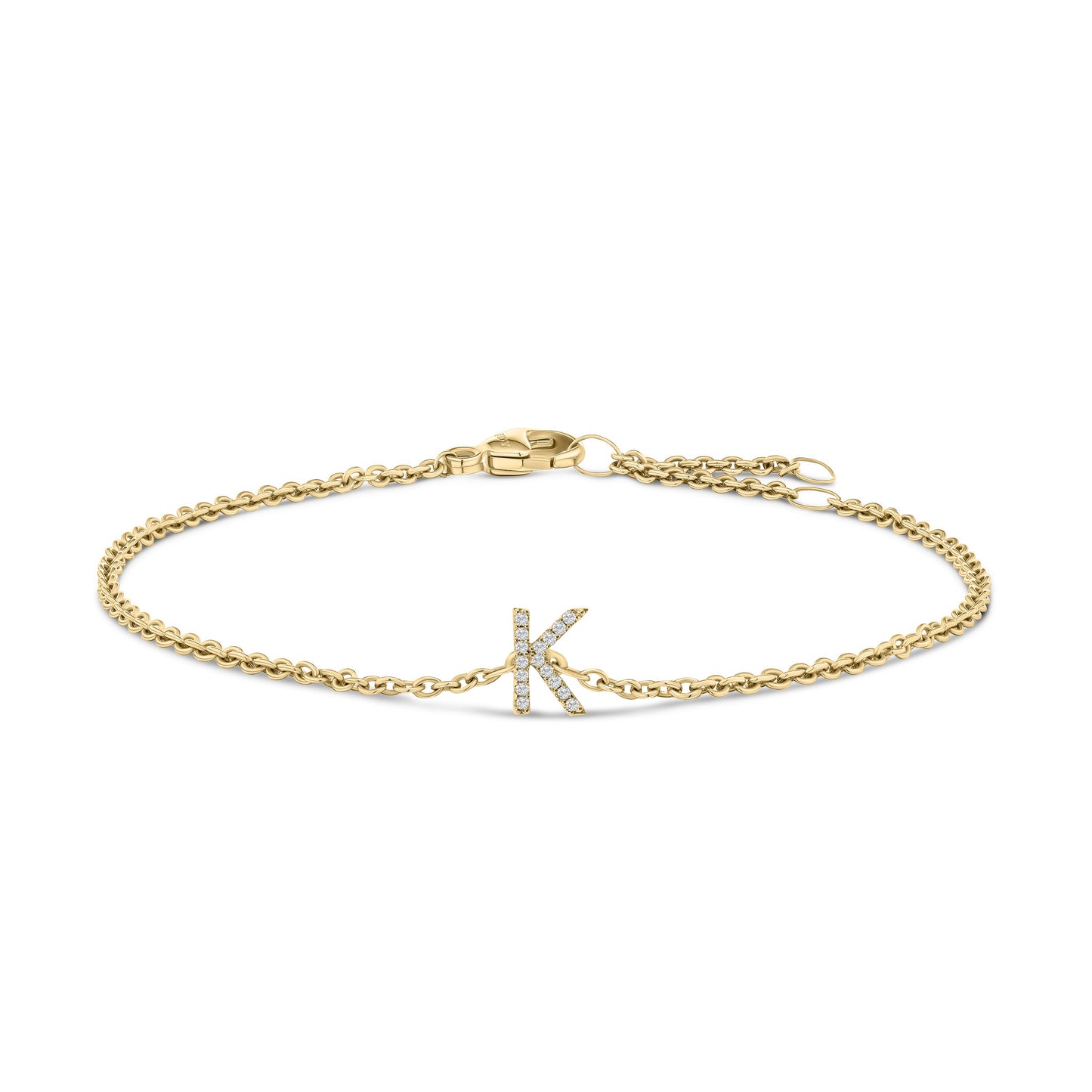 10K White Gold Diamond Accent "A" Initial Charm and Link Bracelet