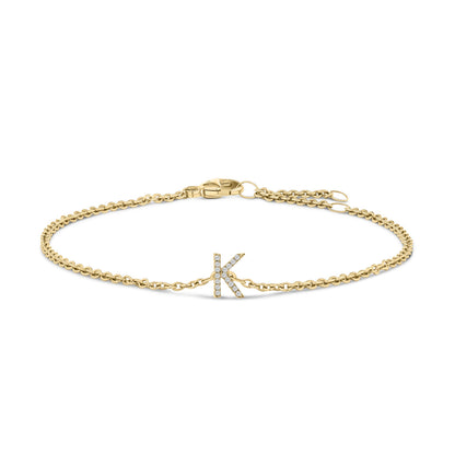 10K White Gold Diamond Accent "A" Initial Charm and Link Bracelet