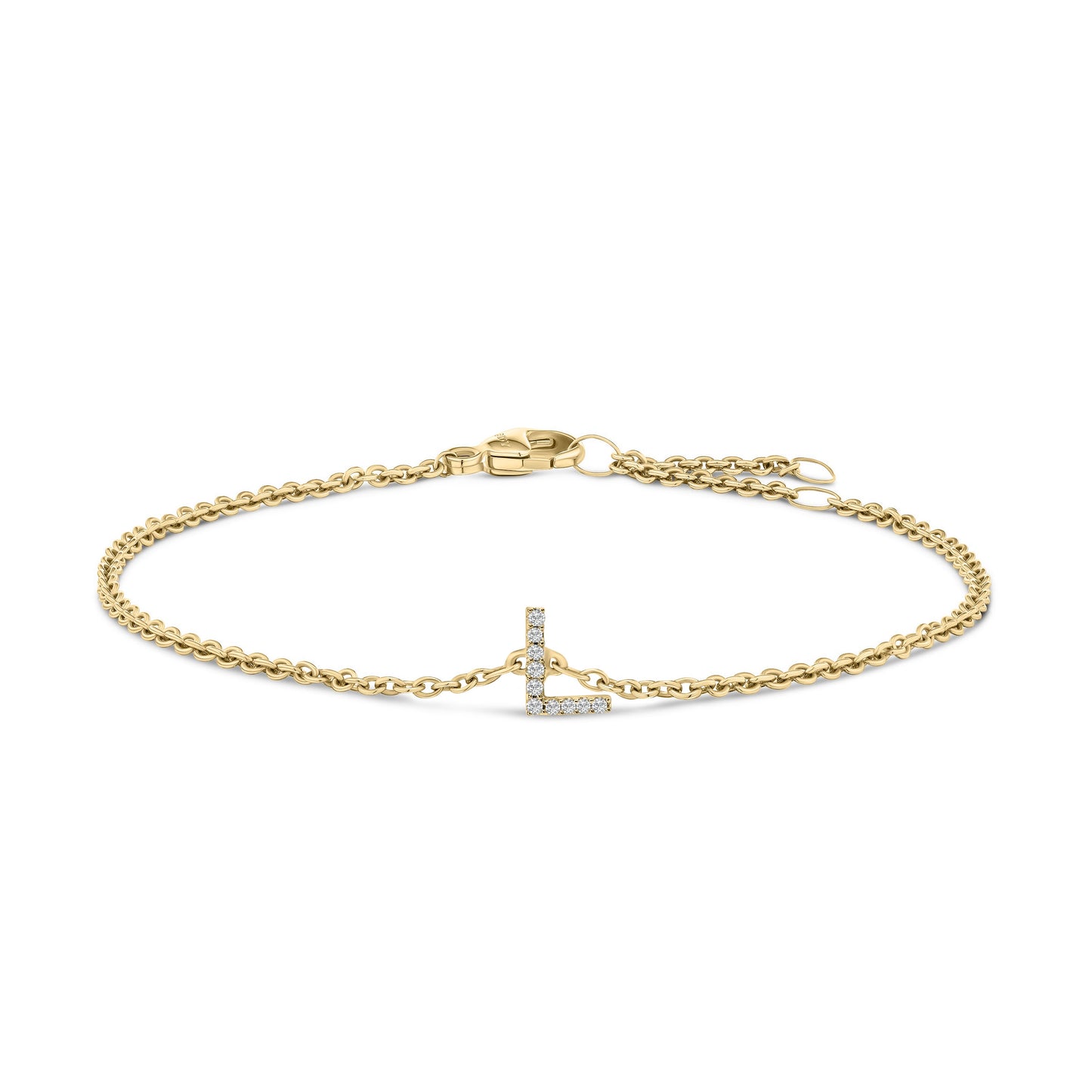 10K White Gold Diamond Accent "A" Initial Charm and Link Bracelet