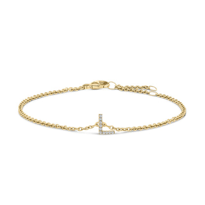10K White Gold Diamond Accent "A" Initial Charm and Link Bracelet