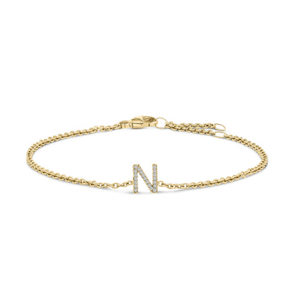 10K White Gold Diamond Accent "A" Initial Charm and Link Bracelet