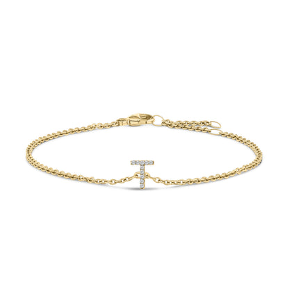 10K White Gold Diamond Accent "A" Initial Charm and Link Bracelet