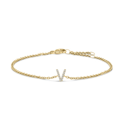 10K White Gold Diamond Accent "A" Initial Charm and Link Bracelet