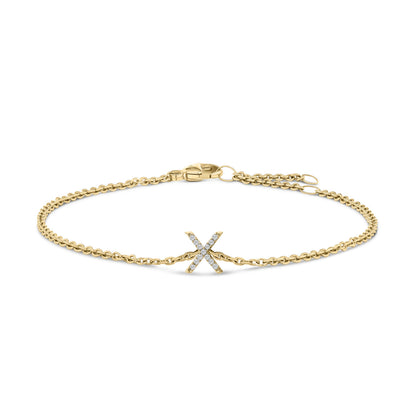 10K White Gold Diamond Accent "A" Initial Charm and Link Bracelet