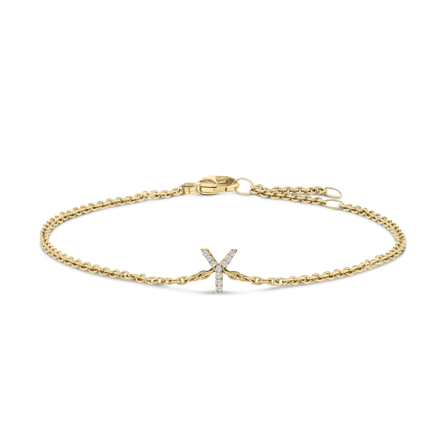 10K White Gold Diamond Accent "A" Initial Charm and Link Bracelet