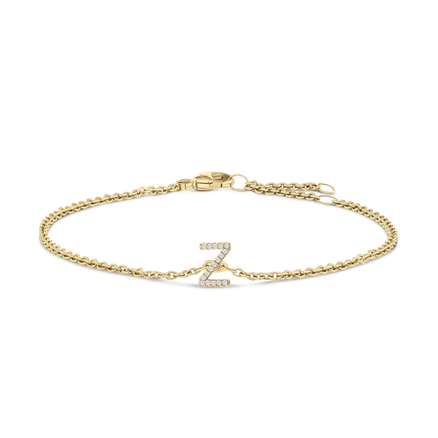 10K White Gold Diamond Accent "A" Initial Charm and Link Bracelet