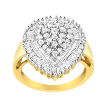 10K Yellow Gold 1.0 Cttw Round and Baguette Cut Diamond Oval Shaped Cluster Ring (I-J Color, I1-I2 Clarity) - Size 7