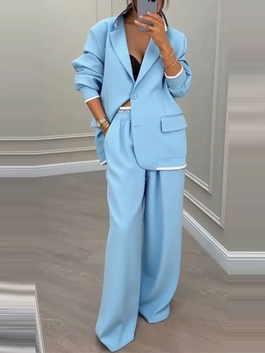 European And American Cross-Border 2026 Autumn And Winter New Women's Clothing Amazon Style Long-Sleeve Jacket Casual Wide-Leg Pants Suit Set