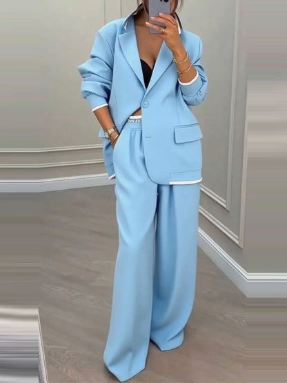 European And American Cross-Border 2026 Autumn And Winter New Women's Clothing Amazon Style Long-Sleeve Jacket Casual Wide-Leg Pants Suit Set