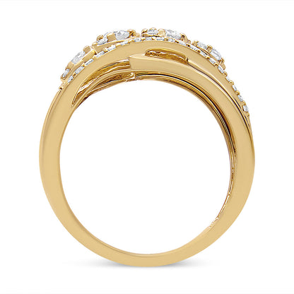 10K Yellow Gold 1/2 Cttw Round-Cut Multi Row Diamond Split Shank Cocktail Ring (H-I Color, SI2-I1 Clarity) - Size 7