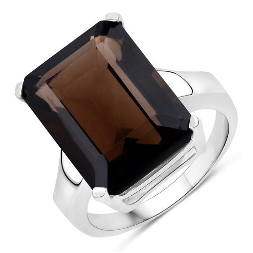 Bague en argent sterling 925 avec quartz fumé véritable de 11,20 carats