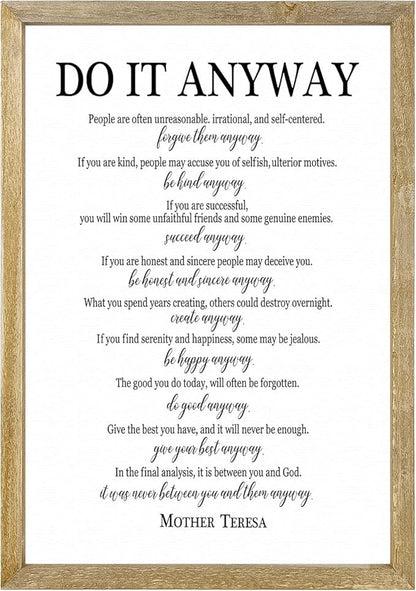 Do It Anyway Mother Teresa Wall Art Decor 16x11 Inch Wooden Framed Wall Hanging Sign (Wood)