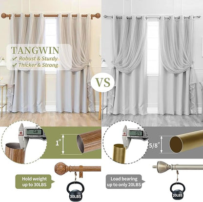 Wood Curtain Rods for Windows 28 to 48 Inch(2.3-4Ft),1 Inch Adjustable Curtain Rod,Heavy Duty Curtain Rods,Wooden Netted Texture Finial Drapery Rods,Single Window Curtain Rod 18-45",Brown Wood